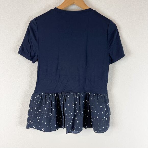 Kate Spade Peplum Top Womens Extra Small Blue Star Print Short Sleeve - Picture 7 of 10